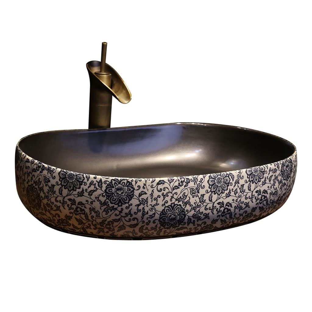 HTTGDGDH Bathroom Sink Bathroom Vessel Sink Creative Ceramic Washbasin Retro Art Countertop Basin Bathroom Utensils Sink With Faucet Bathroom Vessel Sinks,
