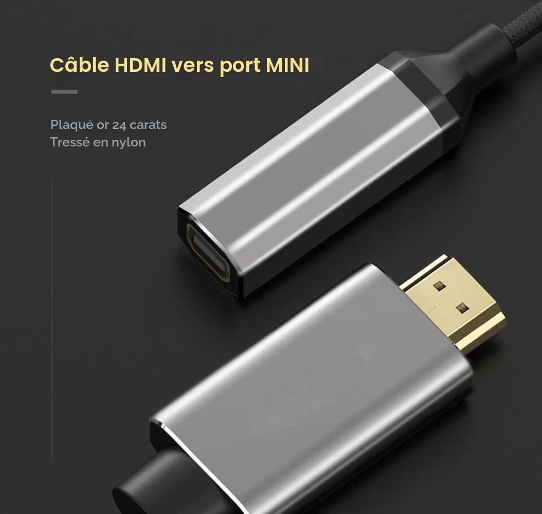 Elecbee Câble Adaptateur HDMI vers Mini for DP 4K X 2K HDMI Mâle vers Mini for DP Femelle, Signal Audiqo Numérique Clair pour TV,Téléphone Portable,Moniteur, Ordinateurs, Projecteur et Plus, Gris