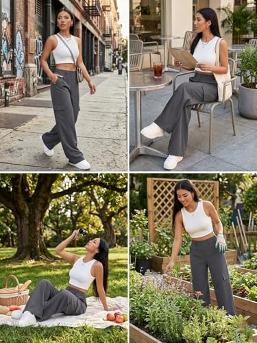 Image of GRECIILOOKS Cargo Pants For Woman | Trousers For Womans |High Waist Cotton Trouser for Women - Flared Parachute Pants with Side Pockets |Womens Cargo Pant | Elegant for College & Events (Available in Plus Size)