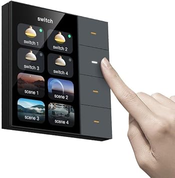 3.5 Inch Smart Touch Screen Wall Switch - Tuya Zigbee 4 Groups 8-way Smart Scene Light Panel in Black
