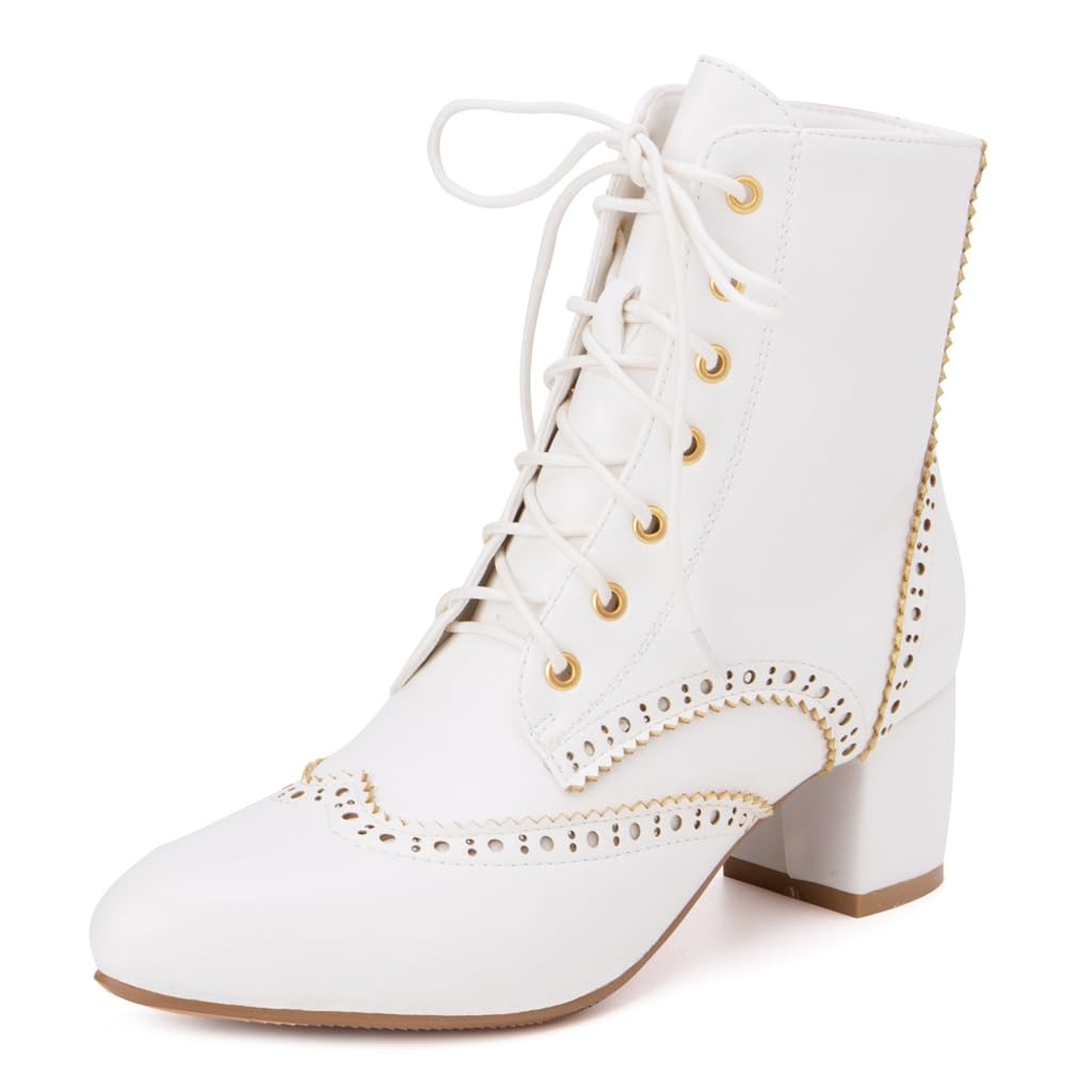 Womens Pointed Toe Dressy Ankle Boots Lace Up Zipper Chunky Block Mid Heels Oxford Short Booties
