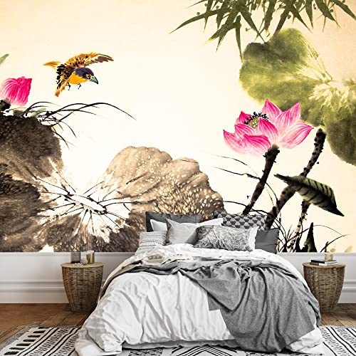 wall26 - Ink Lotus Painting Hand Drawn - Removable Wall Mural | Self-Adhesive Large...