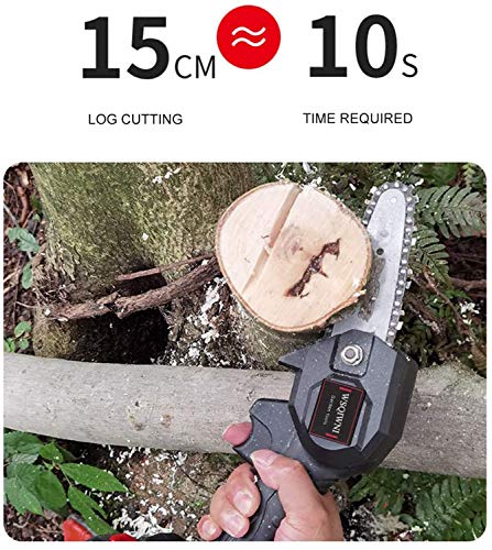 WSQINWI Mini Chainsaw with 2Pcs Chain, 4-Inch Cordless Electric Protable Chainsaw One-Hand 0.7kg Lightweight, Pruning Shears Chainsaw for Tree Branch Wood Cutting (2Pcs Batteries)