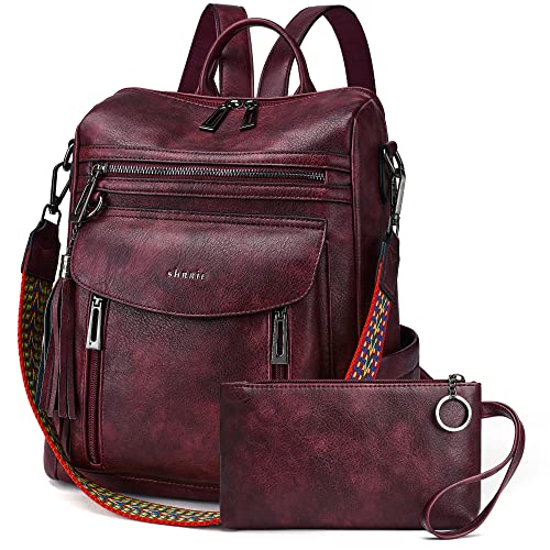 Shrrie Mochila feminina moderna de couro, mochila de designer de viagem, bolsa de ombro conversível, 1-8 dois tons marrom, 12.5 x 5 x 13 inches, Mochilas de viagem
