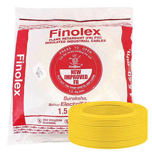 Image of Finolex 1.5 Bc 1100Vpvc Ins.Ind Cable Yellow 180 Meter Fr (10314136)