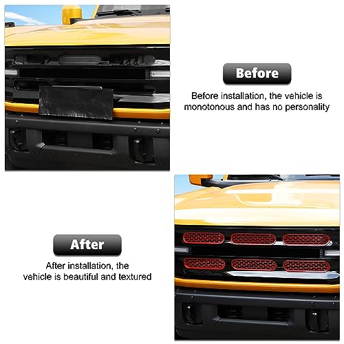 Image of Front Grille Mesh Inserts Trim Cover Grill Frame Decoration Exterior Accessories for Ford Bronco 2 Door 4 Door 2021 2022 2023,Red