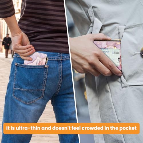 small wallet women, RFID thin wallet for women, thin ladies credit card holder (Pink Marble 1)4