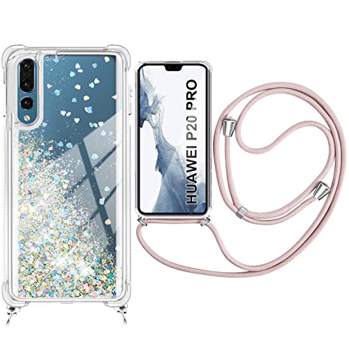 Kaply Funda con Cuerda para Huawei P20 Pro Carcasa Glitter Liquida Cordón,TPU Suave Silicona Case con Correa Colgante Ajustable Collar Correa de Cuello Cadena.