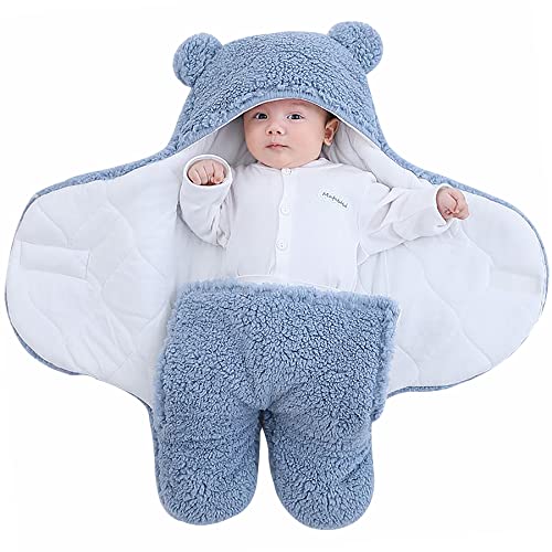 TURMIN Couverture D'Emmaillotage pour Bébé Unisexe, Sac de Couchage Nid d'ange Puériculture, Gigoteuse Emmaillotage à Capuche Naissance-Bleu-S(0-3 Mois)