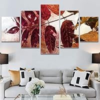 SIGNWIN 5 Panel Canvas Wall Art Modern Art Decorative Elements Expressive Leaves Multicolor Patterns Photography for Home Decorations Ready to Hang - 60