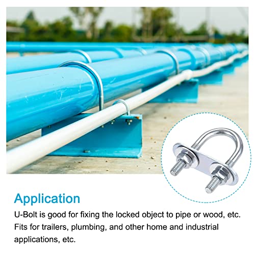 Image of METALLIXITY U Bolts 4 Sets (M6x20x50mm), Round U Bolt Steel with Accessories - for Construction, Pipe