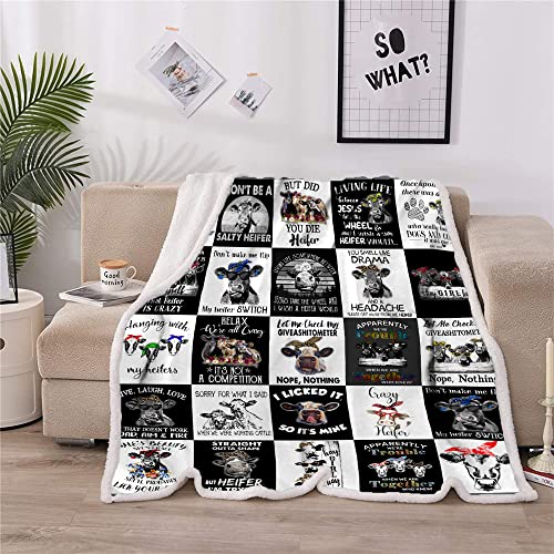 Cow Print Blanket Cow Decor Queen Size Bedding Throw Blanket For Girl Women Christmas Valentine's Birthday Gifts,Fall Winter Warm Soft Sherpa Thick Throw Blanket For Bed Sofa Office #TOP2