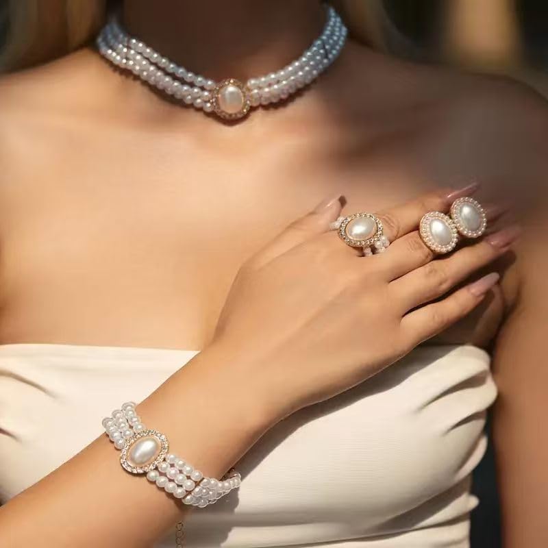 4-piece set of hand-beaded women's woven bag, a white dinner bag, wallet, necklace, bracelet, earrings, and package for weddings - Image 2