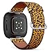 CJBROES Replacement Leather Watch Band, Compatible with Fitbit Versa 3 and Fitbit Sense of Wristband Bracelet Accessory - Leopard