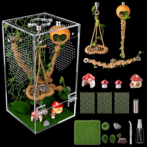 ClimPek Jumping Spider Enclosure Kit Pre-Assembled Acrylic Spider Terrarium with Magnetic Door 19PCS Accessories Starter Habitat for Jumping Spiders 4.8 x 4.8 x 9.25 Inches