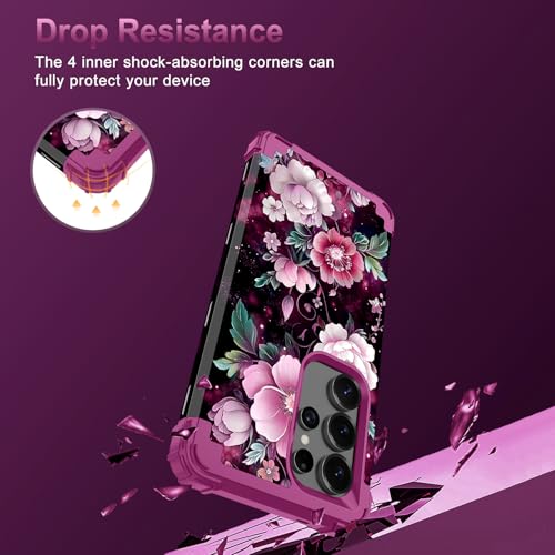Rancase for Galaxy S25 Ultra Case,Three Layer Heavy Duty Shockproof Protection Hard Plastic Bumper +Soft Silicone Rubber Protective Case for Samsung Galaxy S25 Ultra 5G,Glow in The Dark-Plum Red - image 6