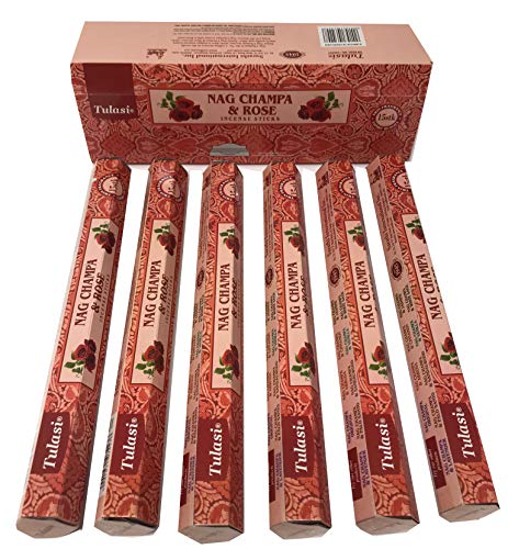 Incienso Aromático Nag Champa Rosa, Incienso Natural Aromaterapia, Barras de Incienso, Caja 6 Paquetes de 20 Unidades c.u., Gran Duración