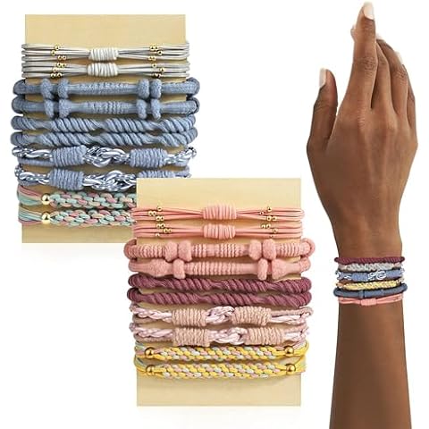 20Pcs Bracelet Hair Ties, WJASI Boho Hair Ties for Women/Girls Ponytail Holders, Hair Ties No Damage Style H Cover