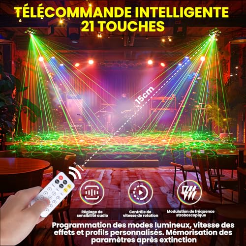 Lumière disco RGB et laser DJ stroboscopique pour soirées - 4
