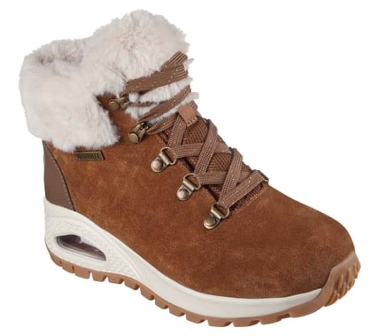 Skechers Women's Uno Rugged Moonlight Ridge Sneaker, Chestnut Suede/Duraleather/Faux Fur, 3.5 UK