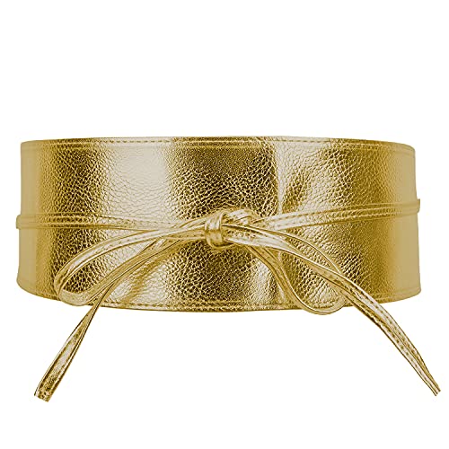 Women's Obi Soft PU Leather Fashionable Waistbelt Bow Tie Wrap Bowknot 95mm Wide