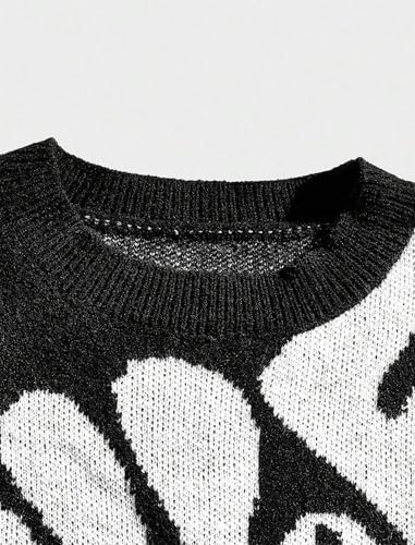 Men's Oversized Sweater Long Sleeve Crewneck Graffiti Jacquard Graphic Color Block Casual Knitted Pullover Sweater3