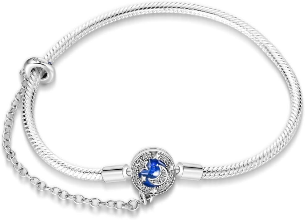 KUNSIR 925 Sterling Silver Snake Chain Bracelet with Safety Chain Charm Bracelets for Women Teen