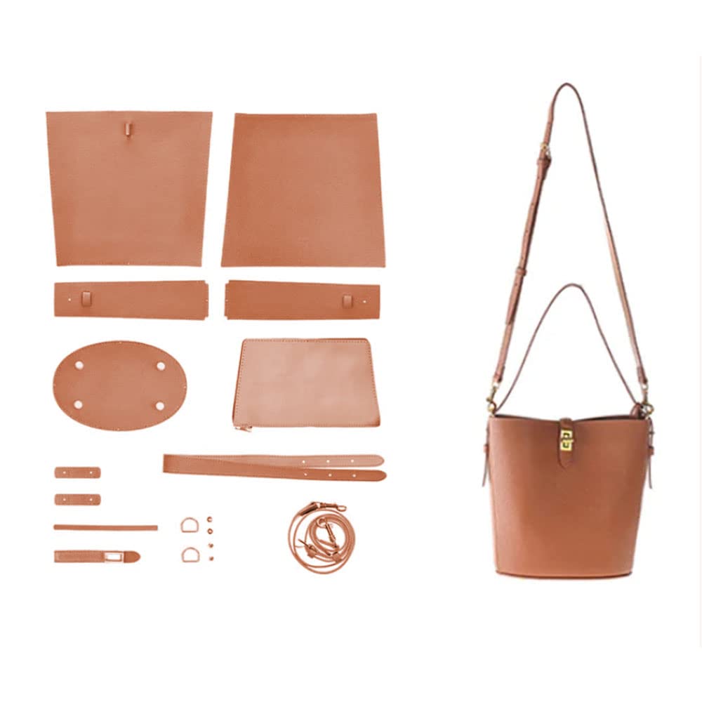 POPSEWING Kit de Bricolage de Sac à Bandoulière Seau en Cuir, avec Kit de Couture, Fait Main pour Maman Petite Amie, Cadeau d'Anniversaire de Noël (Marron)