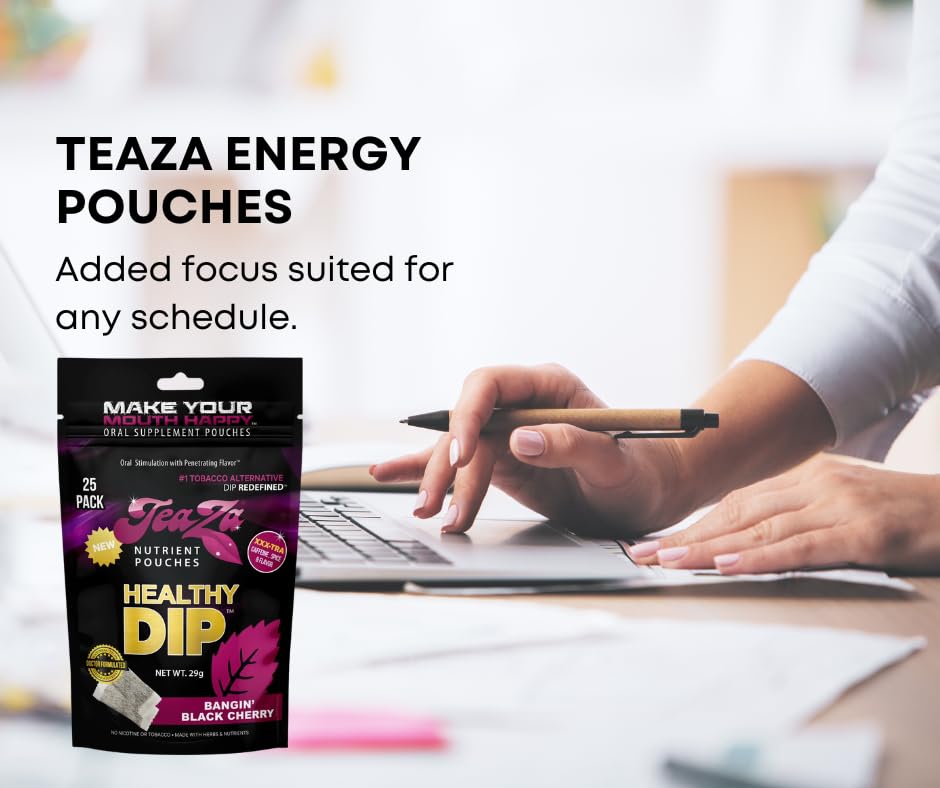 Vista 5 de Teaza Bolsas de energía a base de hierbas, inmersión alternativa sin nicotina, bolsas de inmersión saludables para tabaco, Bangin' Black Cherry