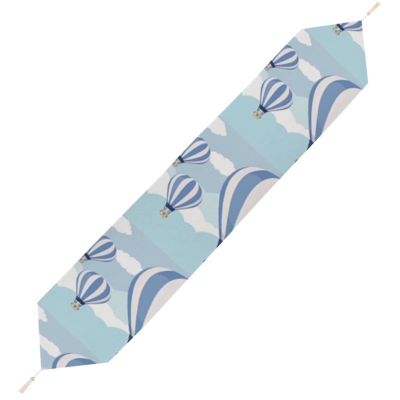 JZemdybill 229*33cm Table Runner with Tassel, Blue Hot Air Balloon Table Runner, Table Decoration for Kitchen, Party, Restaurant