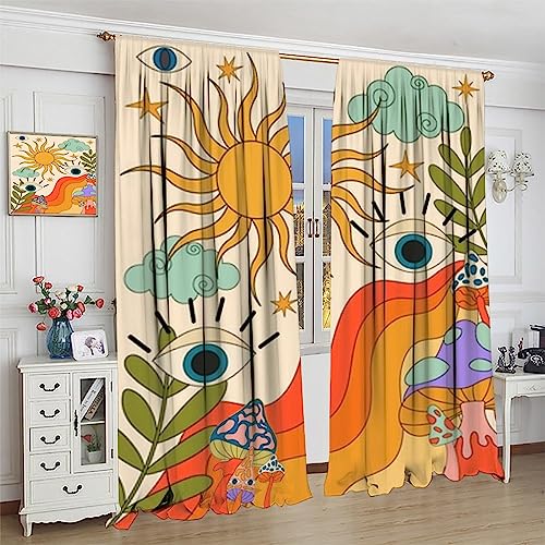 Abstract Rose Stained Glass Curtains - Mid-Century Style Printed Window Drapes, 2 Panels, 42x54 Inches