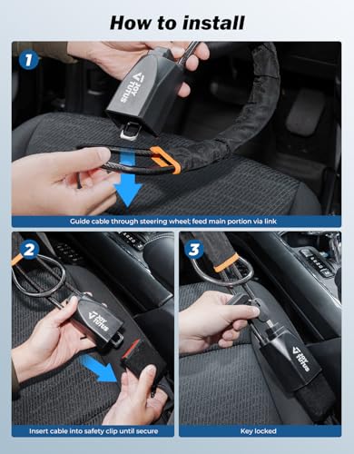 image for JOYTUTUS Steering Wheel Lock, Car Seat Belt Lock with 3 Keys,Double Ca
