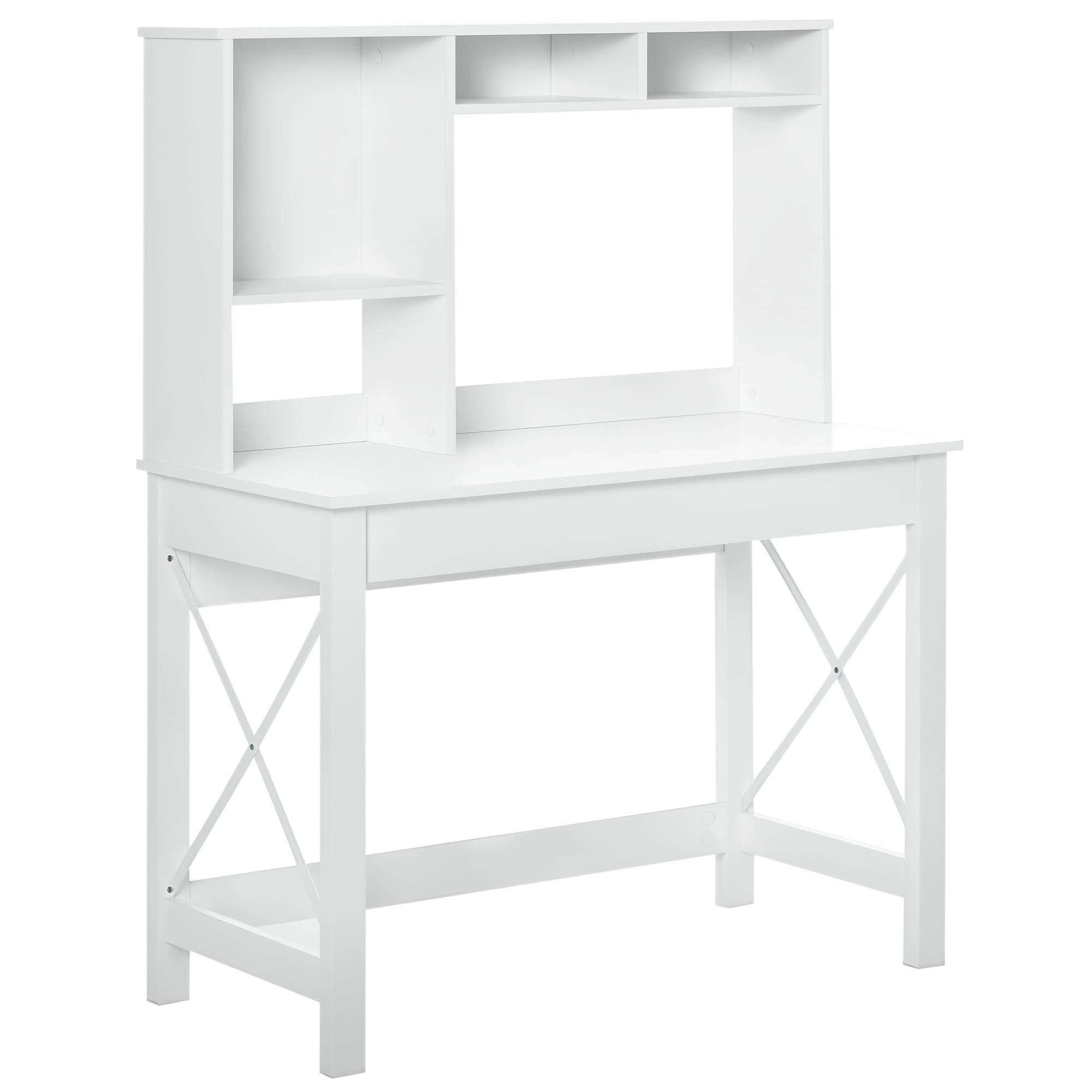HOMCOM 41" Computer Desk with Storage, Writing Table with Hutch, Shelves and Open Compartments, Work Desk for Home Office, White