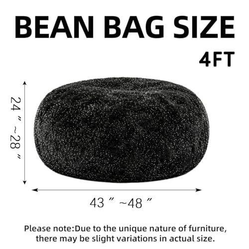 Image of Memory Foam Bean Bag Chair for Adults, 4FT Black Shining