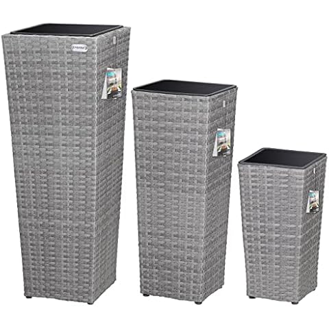 CASARIA® 3-Piece Grey Rattan Plant Pots Cover