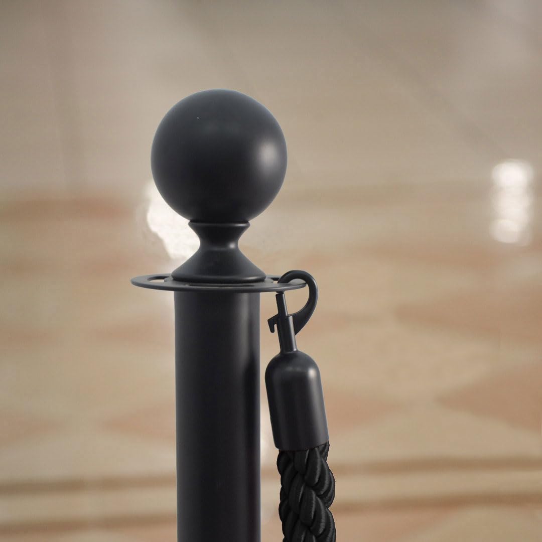 Danieli Store | Cuerda de Barrera Negro 2mt Negro para Postes Separadores | Cordón Trenzado con Mosquetón en Metal Negro | Adecuado para Teatros, Museos y Eventos (Negro)