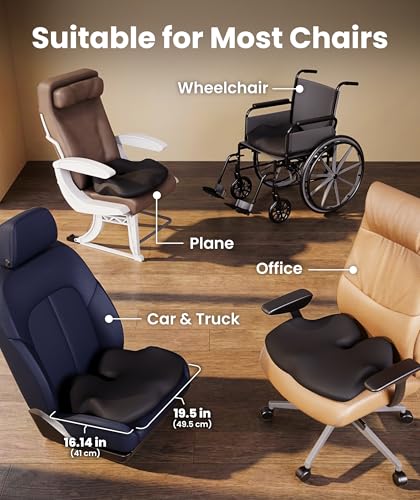 Image of Elevate Series by Everlasting Comfort Doctor Recommended Memory Foam Seat Cushion for Office Chairs & Car - Ergonomic Desk Accessories - Cushions for Tailbone Pain Relief (Charcoal Black, Large)
