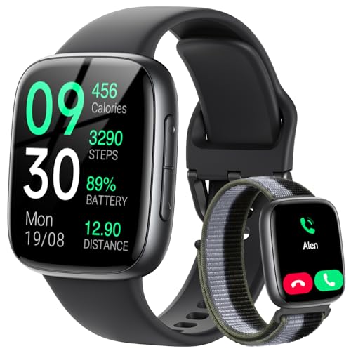 Fitpolo Smart Watch, 1.85' AMOLED Fitness Tracker with Bluetooth Call, Heart Rate/Sleep/SPO₂ Monitor, 100+ Sports Modes, 3ATM Waterproof Smartwatch for Android/iPhone/Samsung, Includes 2 Bands
