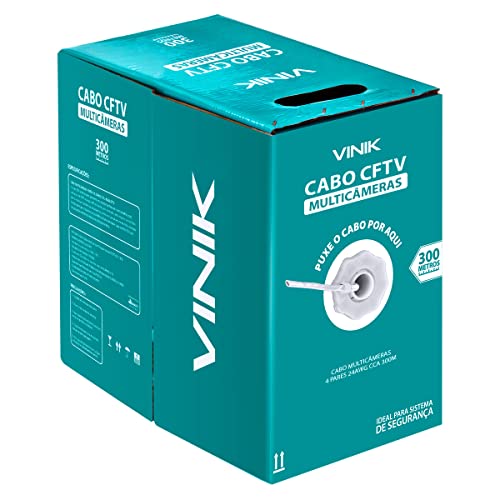 CABO MULTICAMERAS 4 PARES TRANÇADOS 24AWG CCA 0,49MM P/CFTV 300 METROS BRANCO – VINIK