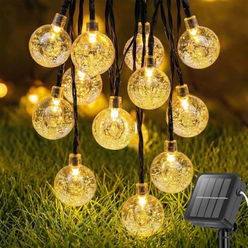 Metaku Solar String Lights for Outside, 20FT 30 LED Crystal Globe String Lights, Solar Powered Outdoor Lights with 8 Lig - Detailed View