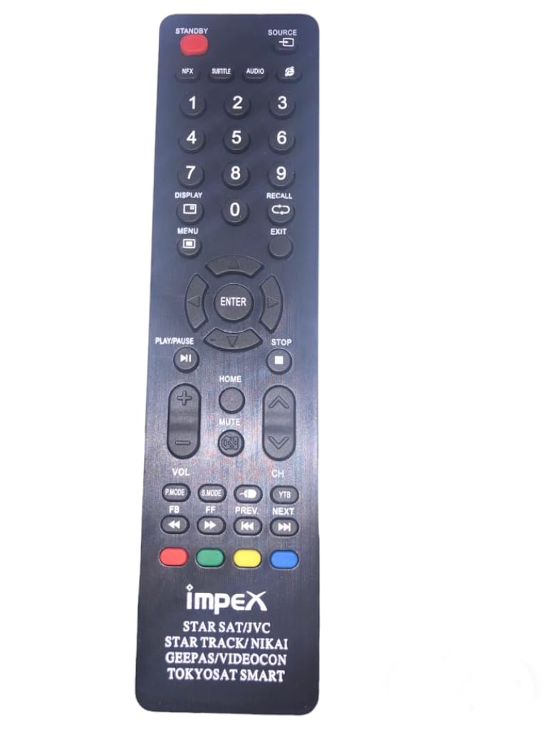 Television Remote Control Compatible with IMPEX,STAR SAT,JVC,STAR TRACK,NIKAI,GEEPAS,VIDEOCON,TOKYOSAT SMART LED/LCD TV Impex Remote Controller (Black)