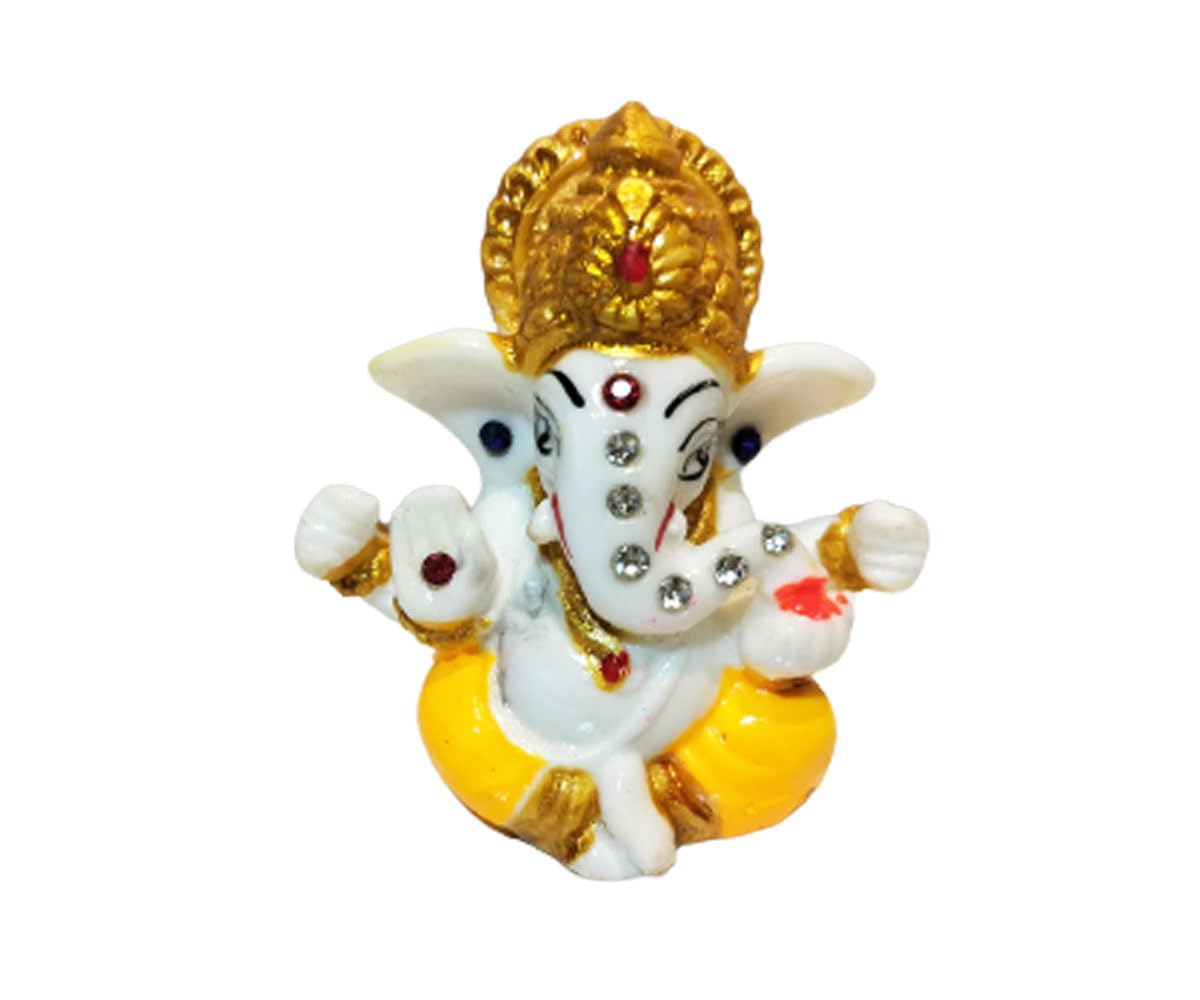 Satre Online And Marketing Yellow Polyresin Ganesha Idol With Stone, Ganesha Statue For Car Dashboard, Pagdi Ganesha (Yellow)