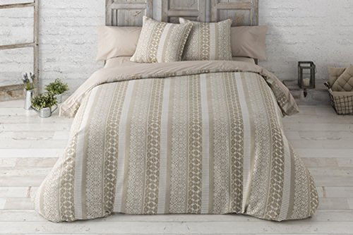 ESTELA - Juego de Funda nórdica Tejida Denia (3 Piezas) - Color Piedra - Cama de 90 cm.