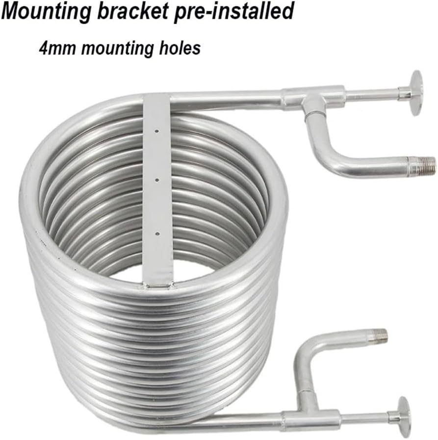 Chiller, Convoluted Counterflow Wort Chiller (1.5Inch TC, 1/2" BSP Water Hose Connection) Coil in Coil 9.5M Stainless Steel 304 1PC