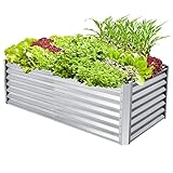 COSTWAY Hochbeet Metall, Pflanzkasten für Garten, 178,5 x 88,5 x 60 cm, Rechteckiges Frühbeet mit Vier Bodenpfählen, für Gemüse Blumen Sukkulenten Kräuter, Blumenbeet & Pflanzentrog, Silber