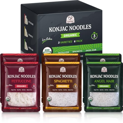 52USA USDA Organic Konjac Shirataki Noodle, Low Carb Pasta 52.8 Oz, 6 Pack 3 Variety-Angel Hair,...