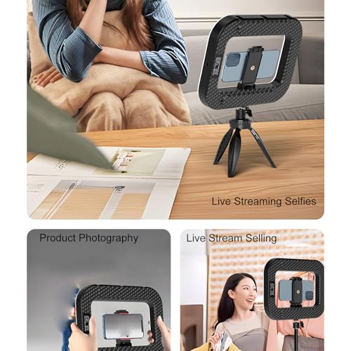 Bewinner Equipo de Vídeo Portátil Recargable para Teléfono Inteligente, Anillo de Luz LED Ajustable 2500K 8500K para Vlog Maquillaje Transmisión en Vivo Trípode Montable - imagen 3