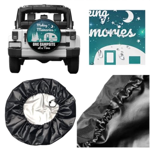 Image of Making Memories One Campsite of A Time Spare Tire Cover Tree 17 Inch | Blue Green,Polyester,Protectors Tire Cover,Waterproof,Dust-Proof,Universal,Fit for RV Jeep SUV Motor Travel Camper Tires
