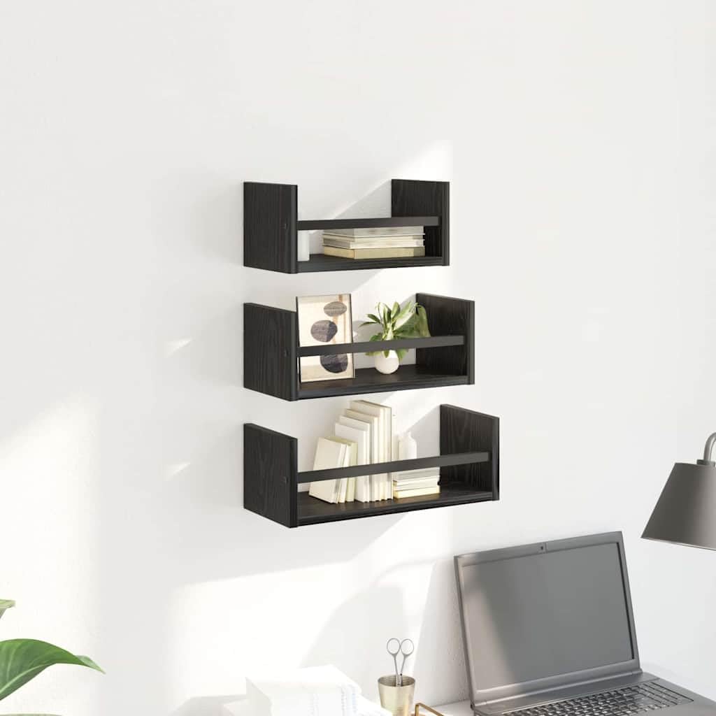 3 estantes de pared de roble negro, 40 x 16 x 14 cm, madera, flotantes, ahorran espacio, para libros/decoración/cocina, salón, pasillo o dormitorio