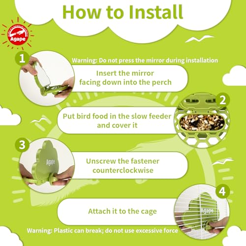 Image of Agape Bird Mirror with Perch&Slow Feeder, Birds Toys for Boredom&Anxiety, Bird Cage Accessories for Parrots to Expend Energy, Interactive Toys for Parakeet, Cockatiel, Lovebird, Conure, Finch, Budgies